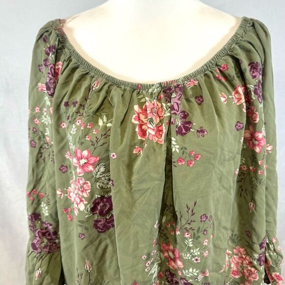 Terra & Sky on or off shoulder olive green floral peasant top size 1X - Picture 6 of 9
